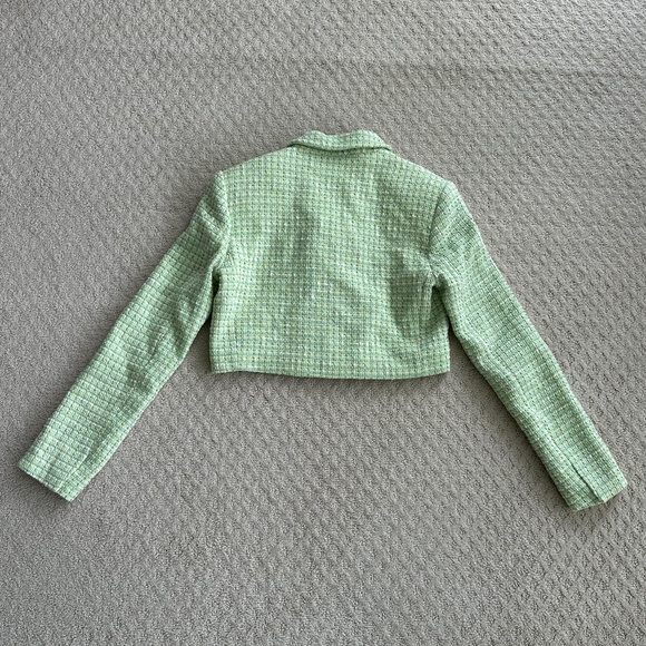 Zara Cropped Tweed Textured Jacket/Blazer Green Small NWT Office Academia Preppy - Picture 9 of 16